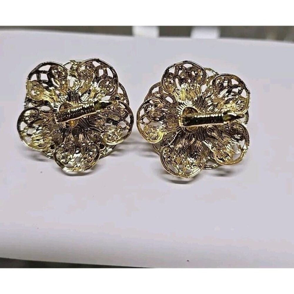 Vtg Sarah Coventry 1961 Purple Rhinestones Flower Clip On Earrings Gold Tone - Picture 5 of 6